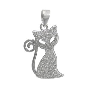 Sterling Silver Pave CZ Kitty Cat Pendant